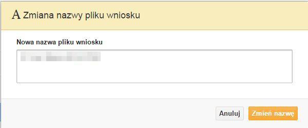 Ikona usunięcia wniosku o dofinansowanie daje możliwość trwałego usunięcia wybranego pliku wniosku.