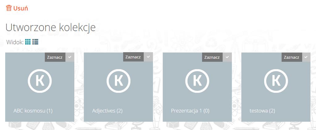 5. Kolekcje lista utworzonych kolekcji Moduł Zasoby edukacyjne dla klas I-VI umożliwia również pogrupowanie dowolnych zasobów w formie kolekcji, które następnie mogą zostać przedstawione w klasie (np.