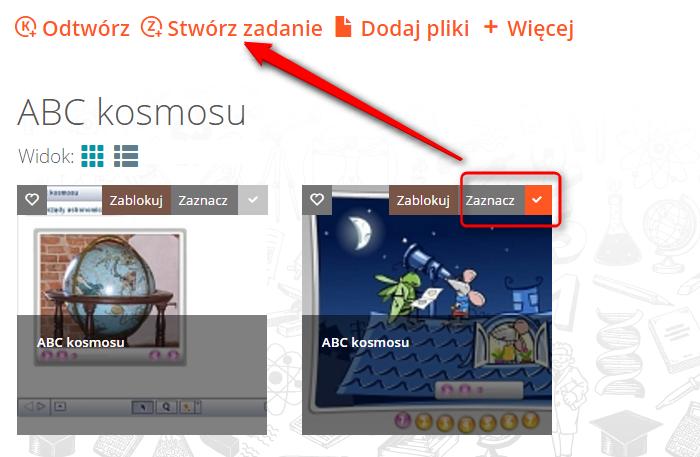 kliknąć przycisk Stwórz zadanie, wybrać odpowiednią klasę lub grupę, której chcesz przypisać zadanie, przez wybranie pomarańczowego pola wyboru zlokalizowanego w prawym