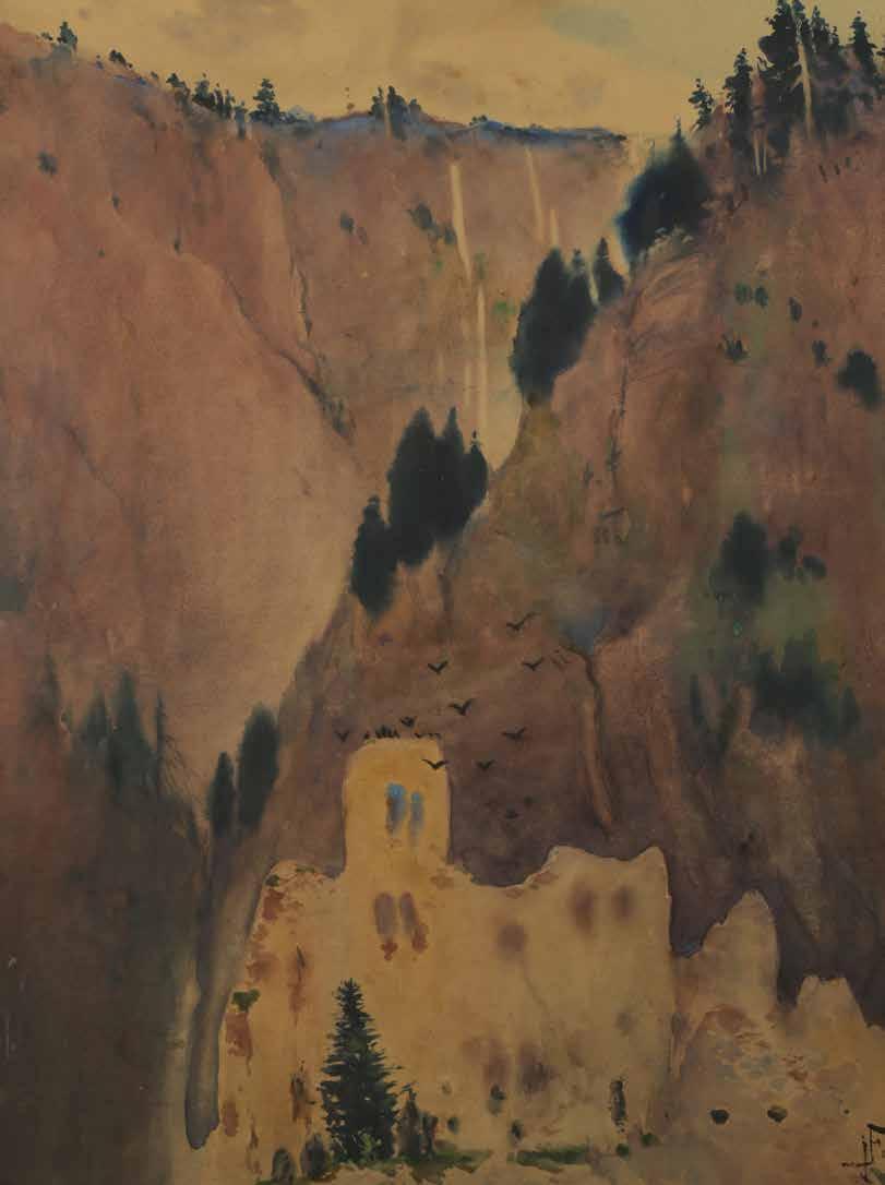 7 Julian Fałat (1853 Tuligłowy 1929 Bystra) Pejzaż górski (Czorsztyn), 1913 r. akwarela, papier, 72 62 cm, sygn. i da
