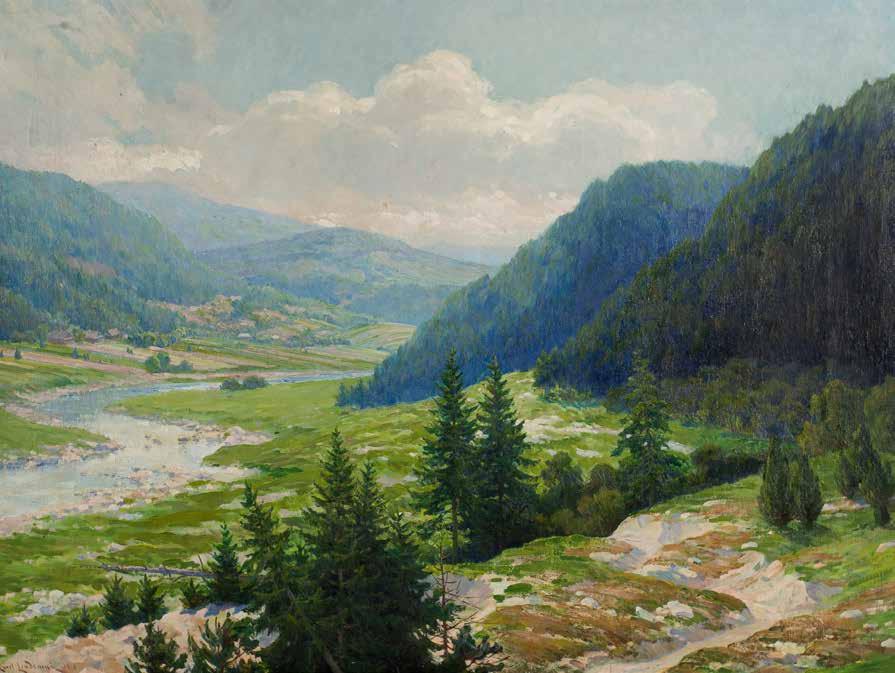 Łodzi) Na granicy Węgier, 1918 r. olej, płótno, 86 113 cm, sygn. i dat. l.d.: Emil Lindeman 1918 Wystawiany: WYSTAWA WIOSENNA ARTYSTOW WARSZAWSKICH MAJ-CZERWIEC 1918 R.