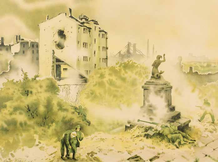 Zajmował się również 56 Maciej Nehring (1901 Warszawa 1977 tamże) Desant Armii Berlinga na lewobrzeżną Warszawę w 1944 r. akwarela, papier, 43 58 cm, sygn. i da