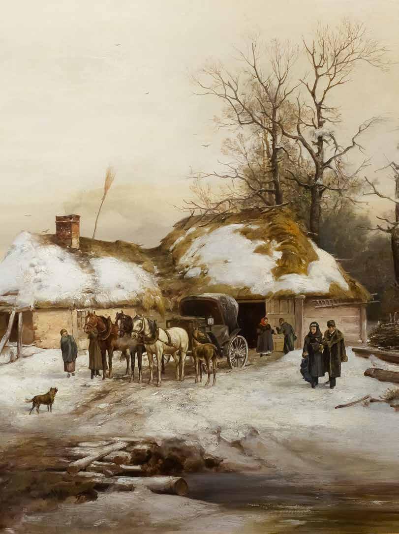 2 Franciszek Wastkowski (1843 Warszawa 1900 tamże) Konie przed chatą, 1880 r. olej, płótno, 108 169 cm sygn. p.d. i dat.: F.