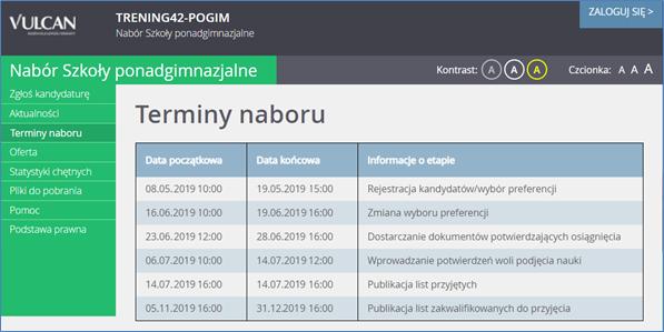 Podstawowe informacje o systemie Nabór Szkoły ponadgimnazjalne Pozycja Oferta jest dostępna przez prawie cały czas trwania rekrutacji.