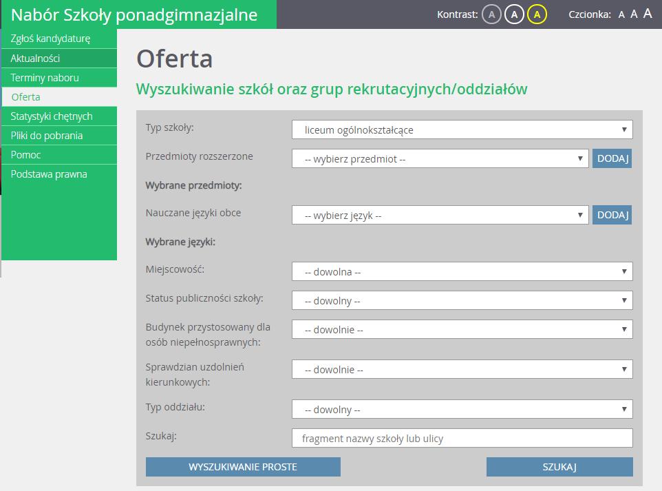 Podstawowe informacje dotyczące przeglądania oferty edukacyjnej szkół