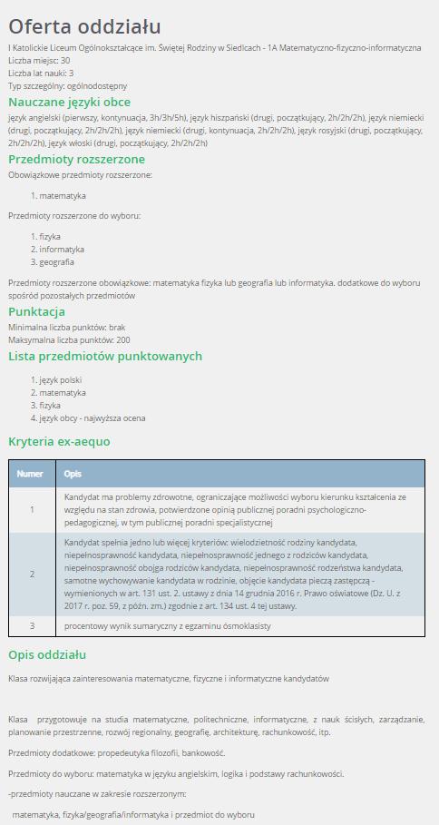 Podstawowe informacje dotyczące przeglądania oferty edukacyjnej szkół ponadgimnazjalnych Grupy rekrutacyjne W celu uzyskania szczegółowych informacji o grupach rekrutacyjnych