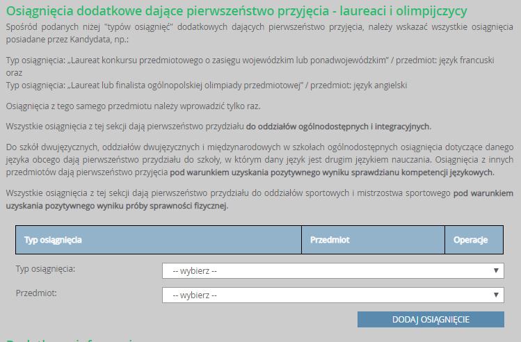 Opcja ta jest dostępna jedynie przed etapem akceptacji osiągnięć kandydata (gdy osiągnięcia nie zostały jeszcze zaakceptowane w systemie).