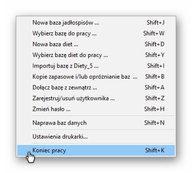 3. PRACA Z PROGRAMEM Dieta 6.D Podopcje zakładki Plik z menu łówneo: 3.1. Początek pracy. Użytkownicy i hasła dostępu Użytkownicy proramu dzielą się na trzy rupy: A.