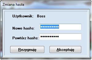 Każdy użytkownik w trakcie pracy może zmienić swoje hasło. W tym celu należy wybrać opcję Plik >Zmień hasło.