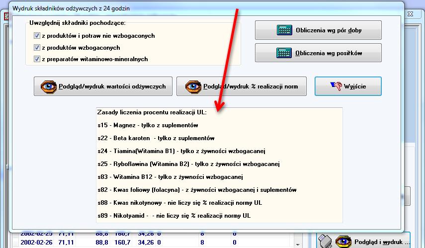 o określonych parametrach. Nie daje jednak ona możliwości wykluczania przy ocenie spożycia preparatów witaminowo-mineralnych oraz produktów wzboaconych.