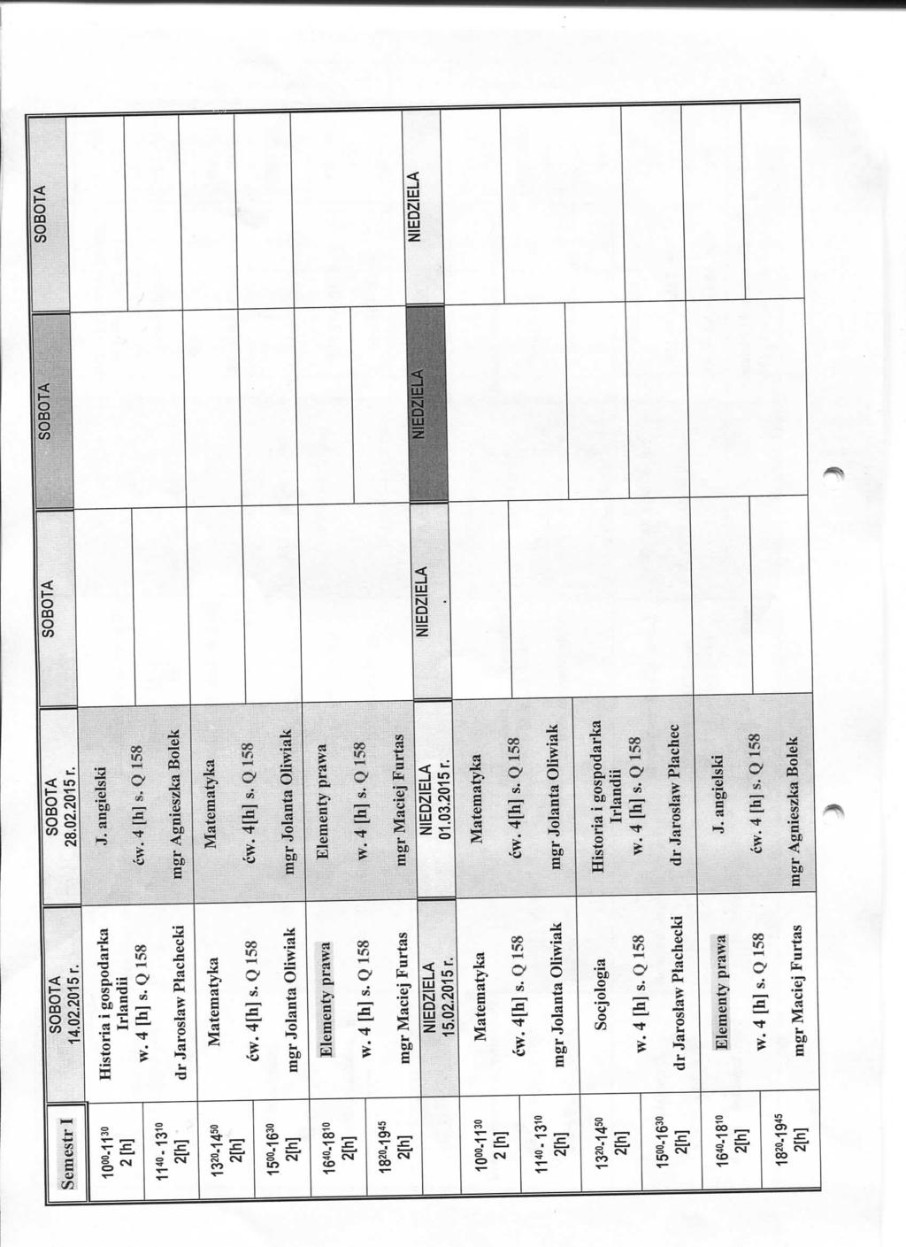 Semestr I 14.02.2015 r. 28.02.2015 r. Historia i gospodarka W.4 [h] S.Q 158 cw.4[h] S.Q158 mgr Agnieszka Bolek 2Ih] cw.4[hl S.Q158 cw. 4[h] s. Q 158 Elementy prawa w. 4[hl s.q 158 Elementy prawa w.