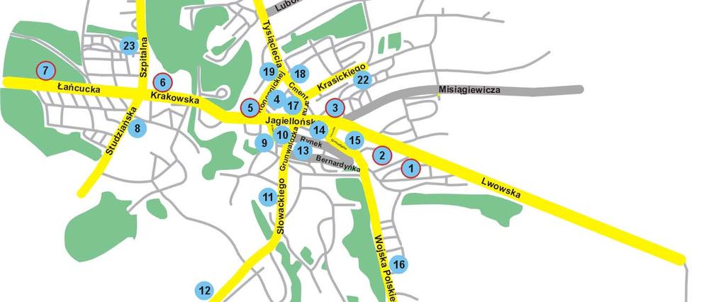 Mapa 8. Planowana lokalizacja punktów pomiarowych monitoringu hałasu drogowego w Przeworsku 8.