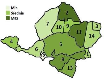 wystąpienia stanu kryzysowego) z uwzględnieniem podziały gminy Dąbrowa Zielona na sołectwa. Tabela 20. Strefa techniczna syntetyczny wskaźnik Perkala Lp.