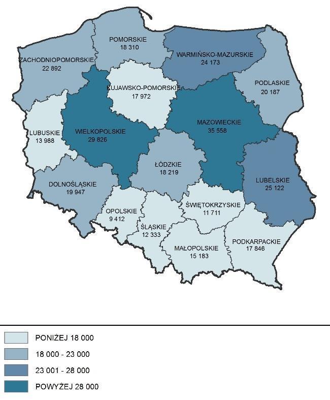 WOJEWÓDZTWO PODKARPACKIE - OGÓLNA CHARAKTERYSTYKA Powierzchnia geodezyjna województwa podkarpackiego w 2018 r. wynosiła 17 846 km2 i stanowiła 5,7% powierzchni kraju (11. miejsce w kraju). Mapa.