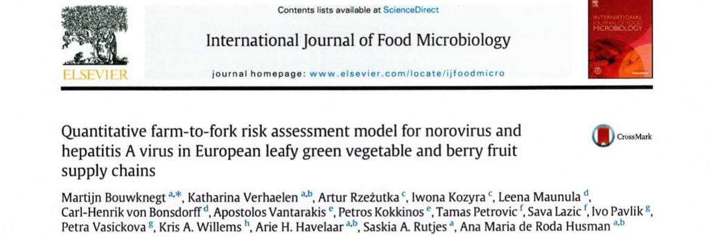 zanieczyszczenia żywności na etapie produkcji pierwotnej NoV hadv 35 Występowanie wirusów w łańcuchu produkcyjnym warzyw zielonych