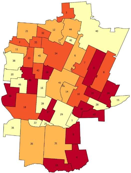 Mapa 2.Liczba osób korzystających z pomocy społecznej ze względu na problem długotrwałej choroby n 100 mieszkańców w Gminie Zabłudów 1. Aleksicze 0,00 2. Białostoczek 1,45 3. Bobrowa 1,35 4.