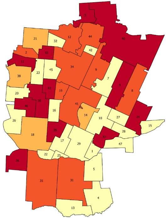 Mapa 3.Liczba osób otrzymujących pomoc społeczną ze względu na niepełnosprawność na 100 mieszkańców w Gminie Zabłudów 1. Aleksicze 0,00 2. Białostoczek 0,72 3. Bobrowa 1,35 4. Ciełuszki 0,00 5.