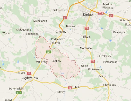 5. CHARAKTERYSTYKA INWENTRYZOWANEGO OBSZARU Stan obecny 5.1. POŁOŻENIE GMINY SOBKÓW Gmina Sobków zajmuje powierzchnię 145 km 2 i położona jest w centralnej części województwa świętokrzyskiego.