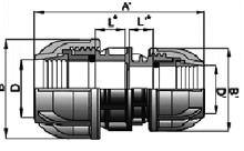 Kształtki zaciskowe PP PN16 do rur PE Redukcja PE x PE D x D1 SYMBOL A B L B1 L1 20 x 16 0970070 95 43 14 43 12 25 x 20 0970071 103 51 15 43 14 32 x 25 0970072 120 61 17 51 15 40 x 25 0970073 - - - -