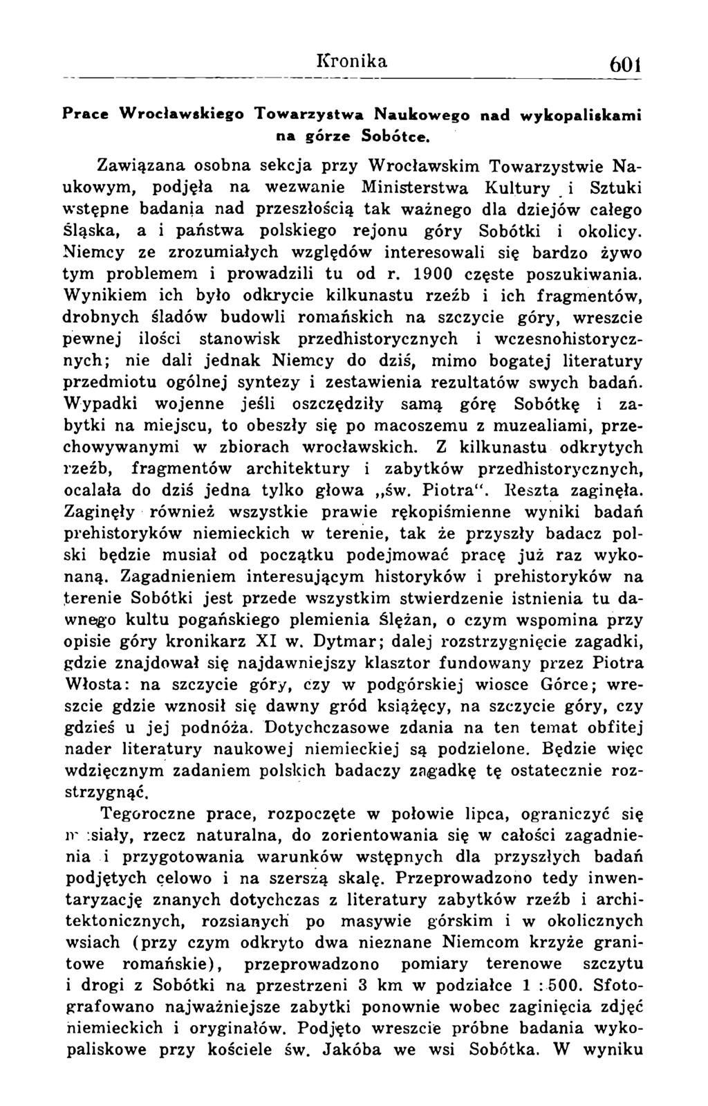 Prace Wrocławskiego Towarzystwa Naukowego nad wykopaliskami na górze Sobótce.