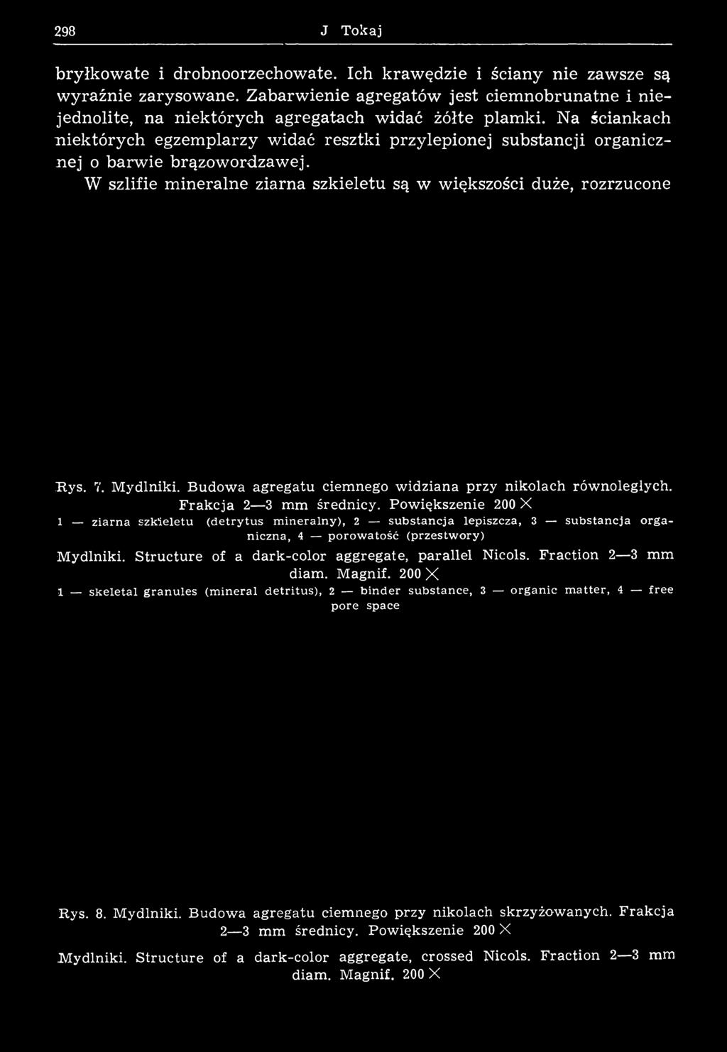 Na ściankach niektórych egzemplarzy widać resztki przylepionej substancji organicznej o barwie brązowordzawej. W szlifie mineralne ziarna szkieletu są w większości duże, rozrzucone Rys. 7. M ydlniki.