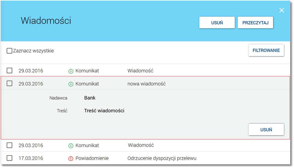 Page7 Status - status wiadomości; dostępne wartości: o Odczytane i nieodczytane, o Odczytane, o Nieodczytane.