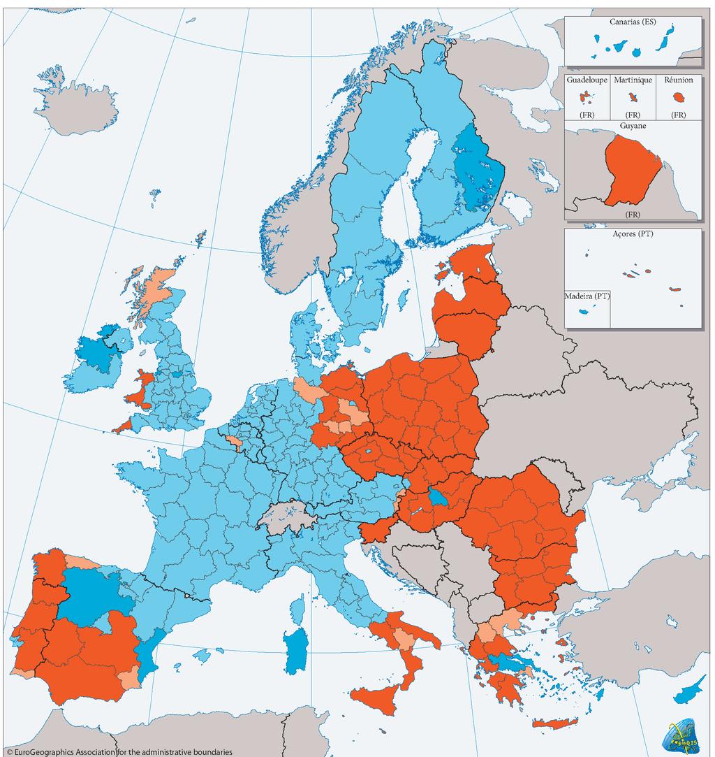 Fundusze UE wg typu regionu Total: EUR 347.4 Mld.