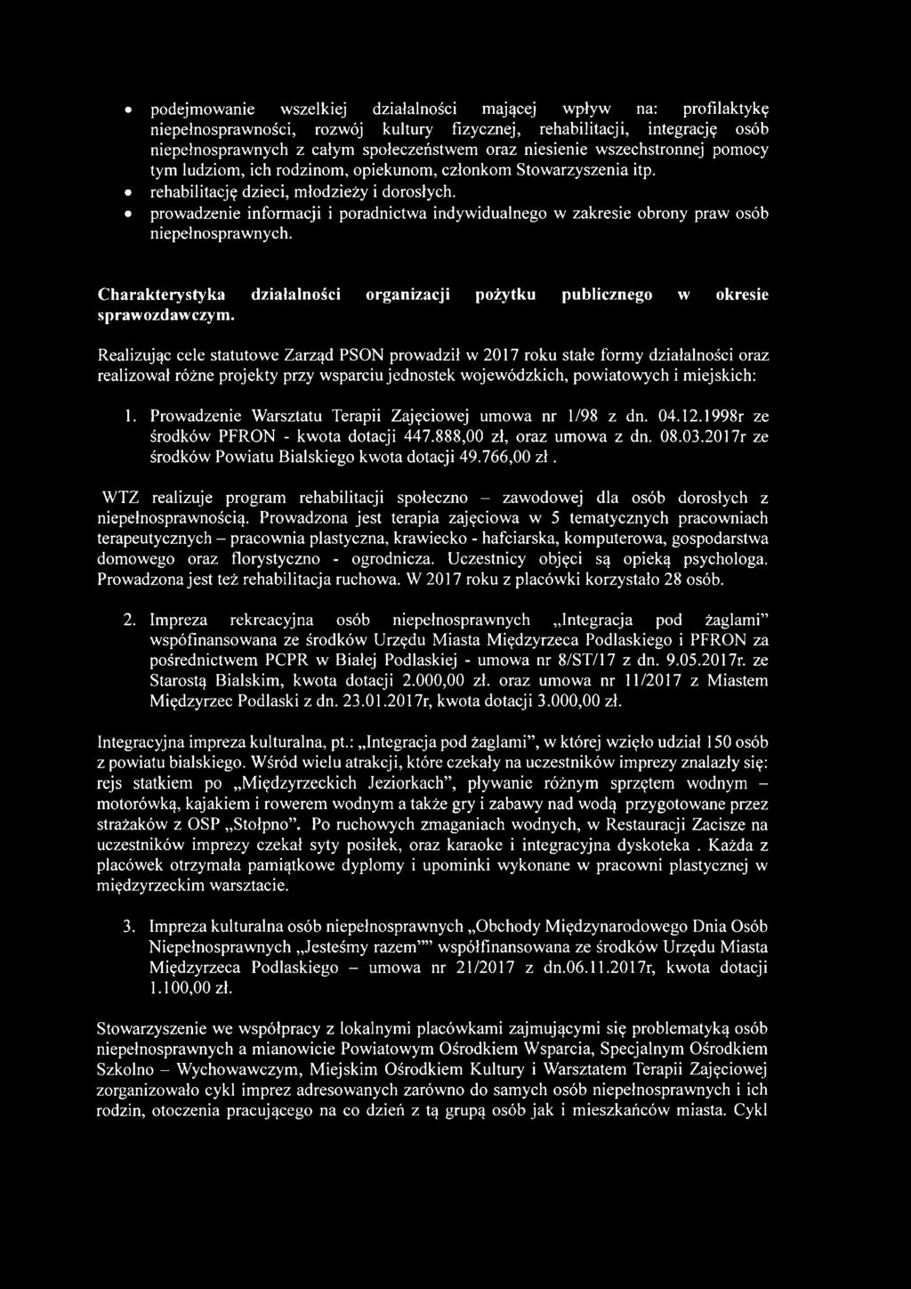 prowadzenie informacji i poradnictwa indywidualnego w zakresie obrony praw osób niepełnosprawnych. Charakterystyka działalności organizacji pożytku publicznego w okresie sprawozdawczym.