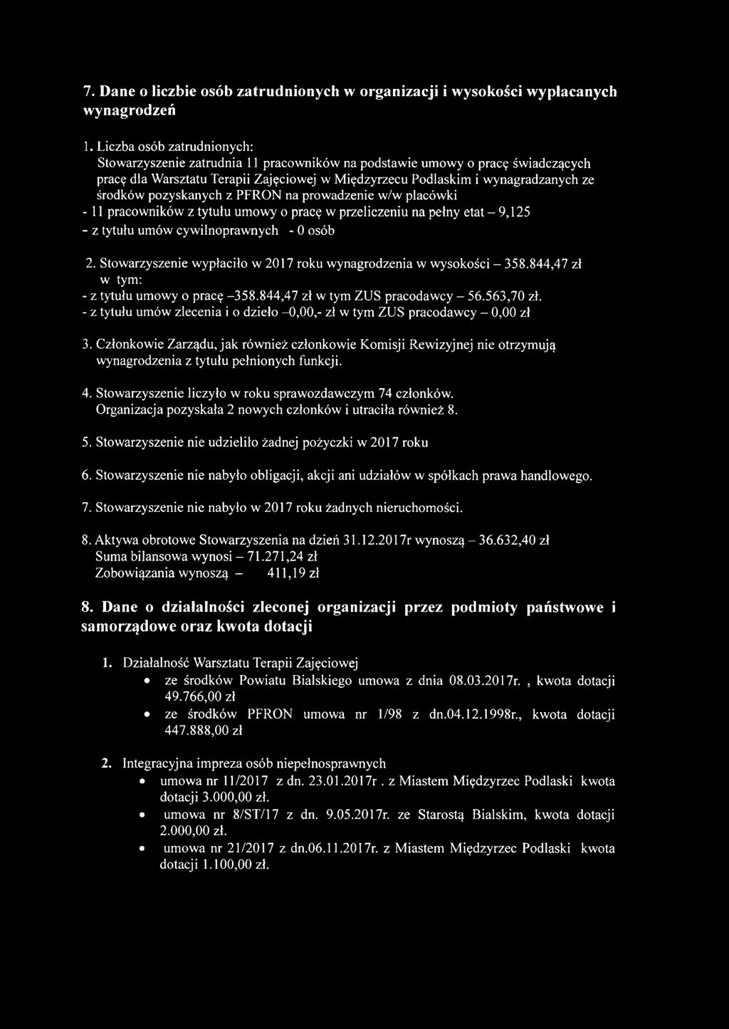 pozyskanych z PFRON na prowadzenie w/w placówki -11 pracowników z tytułu umowy o pracę w przeliczeniu na pełny etat - 9,125 - z tytułu umów cywilnoprawnych - 0 osób 2.
