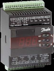 Termostaty do zastosowań specjalnych Termostat EKC-302D LATA Elektroniczny termostat do montażu na szynie DIN wyposażony w dwa przekaźniki wyjściowe oraz moduł transmisji danych Modbus.