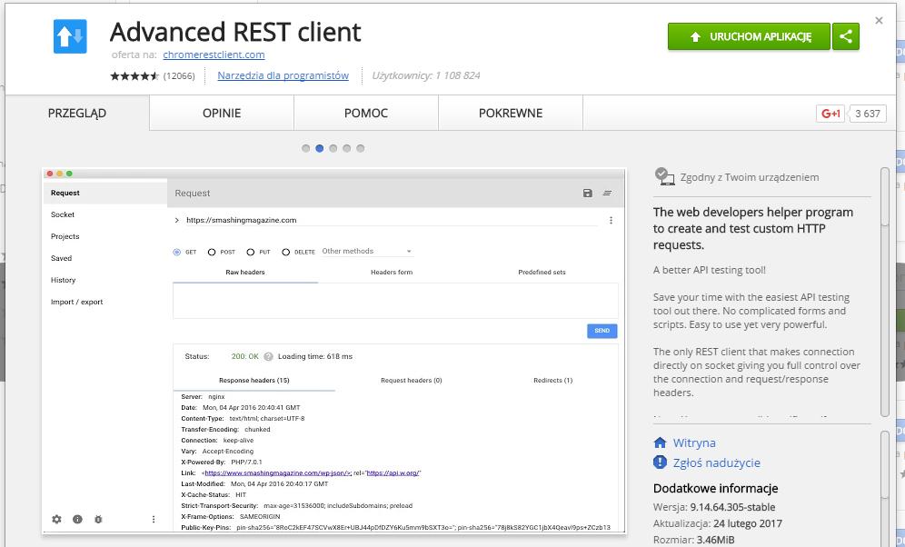 Advanced Client Sharp Do testowania serwisu wykorzystującego xml/json można użyć wtyczkę do