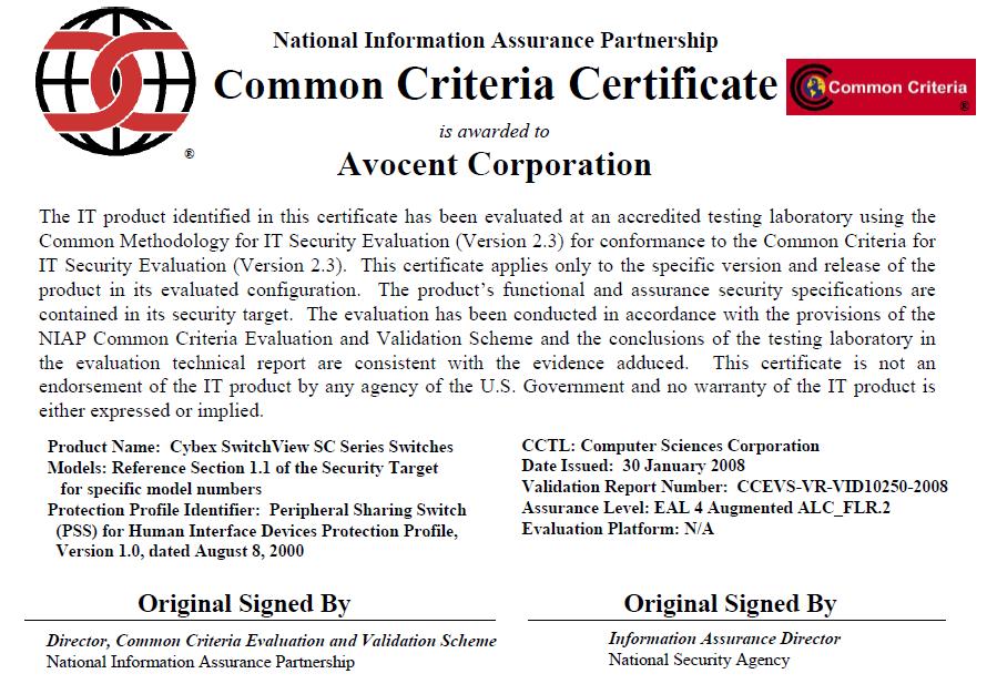 Każdy wydany certyfikat powinien posiadać standardowy opis: Common Criteria Certificates Associated with IT Product Evaluations a) Product Manufacturer; b) Product Name; c) Type of Product; d)