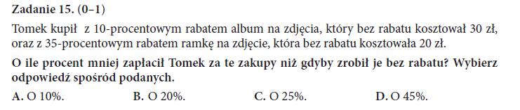 15 III. Modelowanie matematyczne oblicza procent danej liczby (5.2) stosuje obliczenia procentowe do rozwiązywania problemów w kontekście praktycznym [ ] (5.