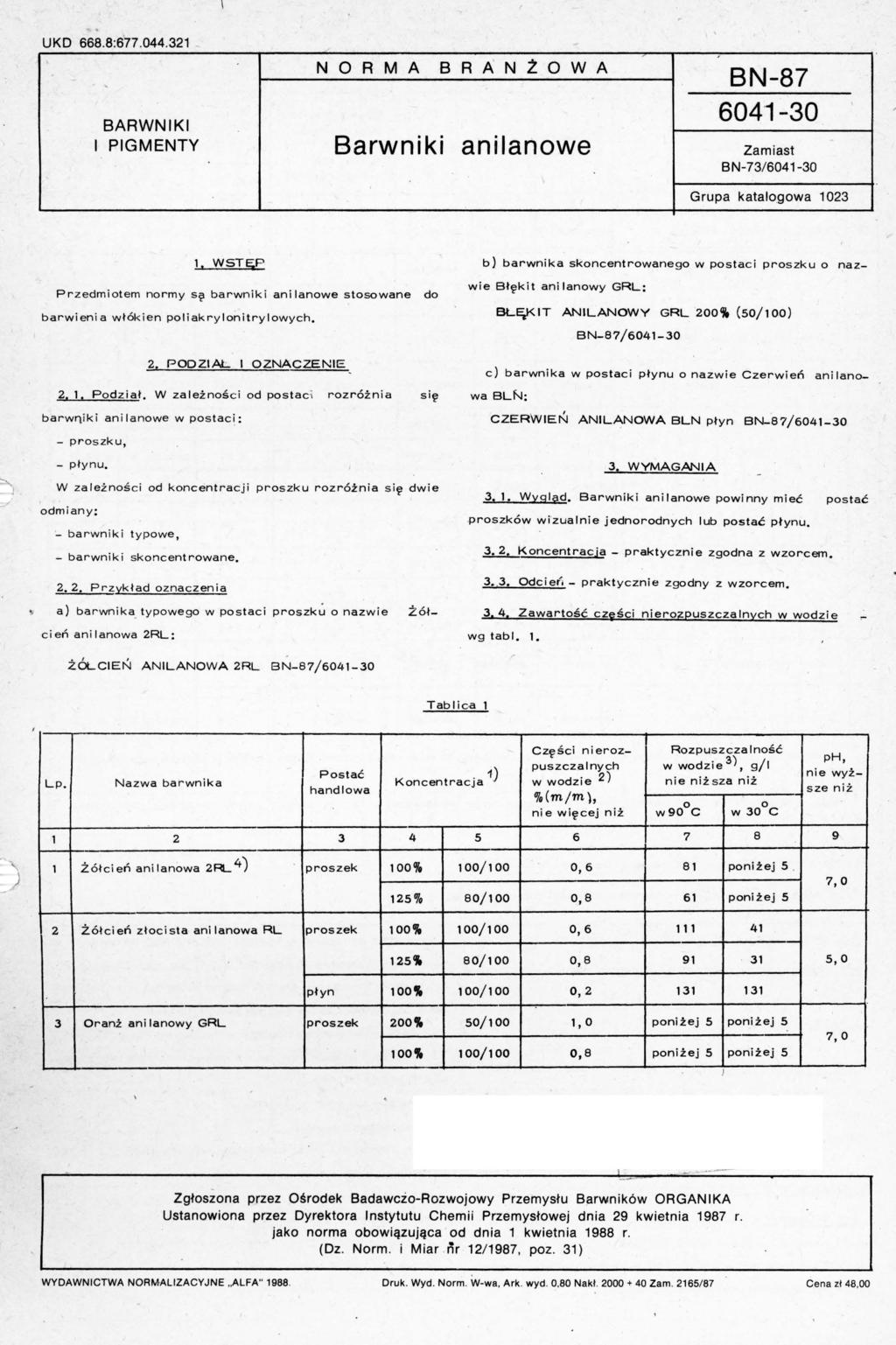 UKD 668.8:677.044.31 BARWNK PGMENTY N O R M A BRANŻOWA Barwniki anilanwe BNB?