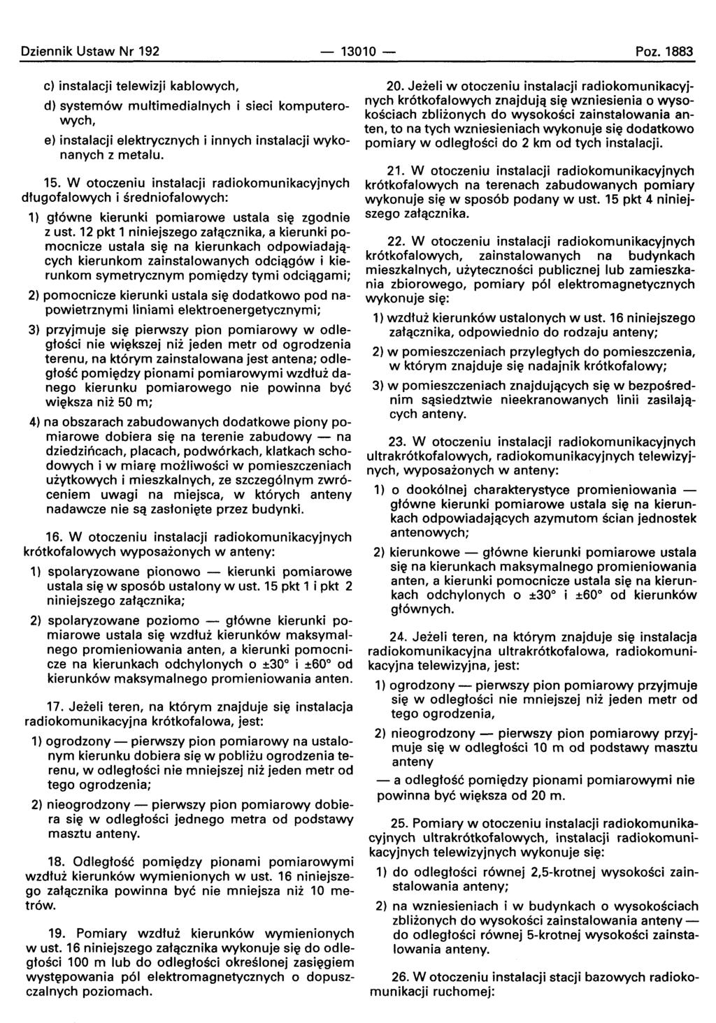 Dziennik Ustaw Nr 192-13010 - Poz. 1883 c) instalacji telewizji kablowych, d) systemow multimedialnych i sieci komputerowych, e) instalacji elektrycznych i innych instalacji wykonanych z metalu. 15.