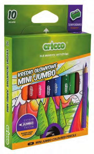 dedicated to younger children triangular, ergonomic shape thick cross-section to make it easier to hold the pencil wooden varnished casing intense, bright colours practical, durable cardboard package