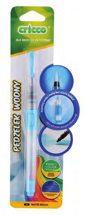 Pędzelek wodny okrągły / płaski Water brush round /flat CR368B1 / CR369B1 wygodny pędzelek w kształcie pisaka z zatyczką praktyczny pojemnik na wodę wbudowany w korpus pędzelka umożliwia zwilżanie