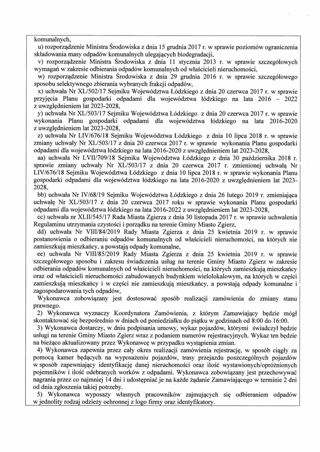 komunalnych, u) rozporządzenie Ministra Środowiska z dnia 15 grudnia 2017 r.