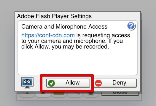 Ustawienia wtyczki Adobe Flash Player Uczestnik mógł zablokować dostęp do kamery i mikrofonu w oknie ustawień dla Adobe Flash Player, które pojawia