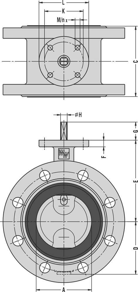 WYMIARY EVTLS DN50DN350 50350 (2 14 ) (2 14 ) DN NPS A C D E F G H ISO K L M N MASA 5211 ±kg 40 1½" 40 106 58 113 12 34 10 F07 70 90 9 4 7 50 2" 50 108 63 118 12 34 10 F07 70 90 9 4 8 65 2½" 65 112