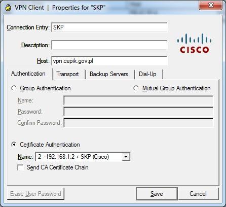 CEPKI 2.0 Dostęp VPN CISCO VPN Remote Access Ma na celu umożliwienie połączenia z CEPIK 2.