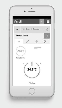 ECOSMART RF pozwala na połączenie z Internetem za pomocą WiFi i umożliwia uzyskiwanie w czasie rzeczywistym informacji o statusie pracy urządzenia grzewczego.