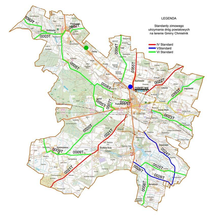 Łączna długość dróg powiatowych na terenie gminy Chmielnik 65,4 km.