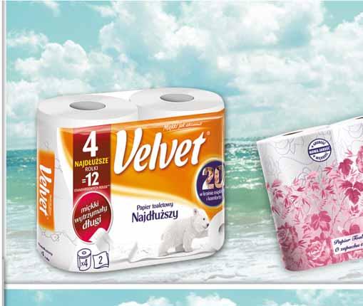 VELVET NAJDŁUŻSZY PAPIER TOALETOWY 4 ROLKI