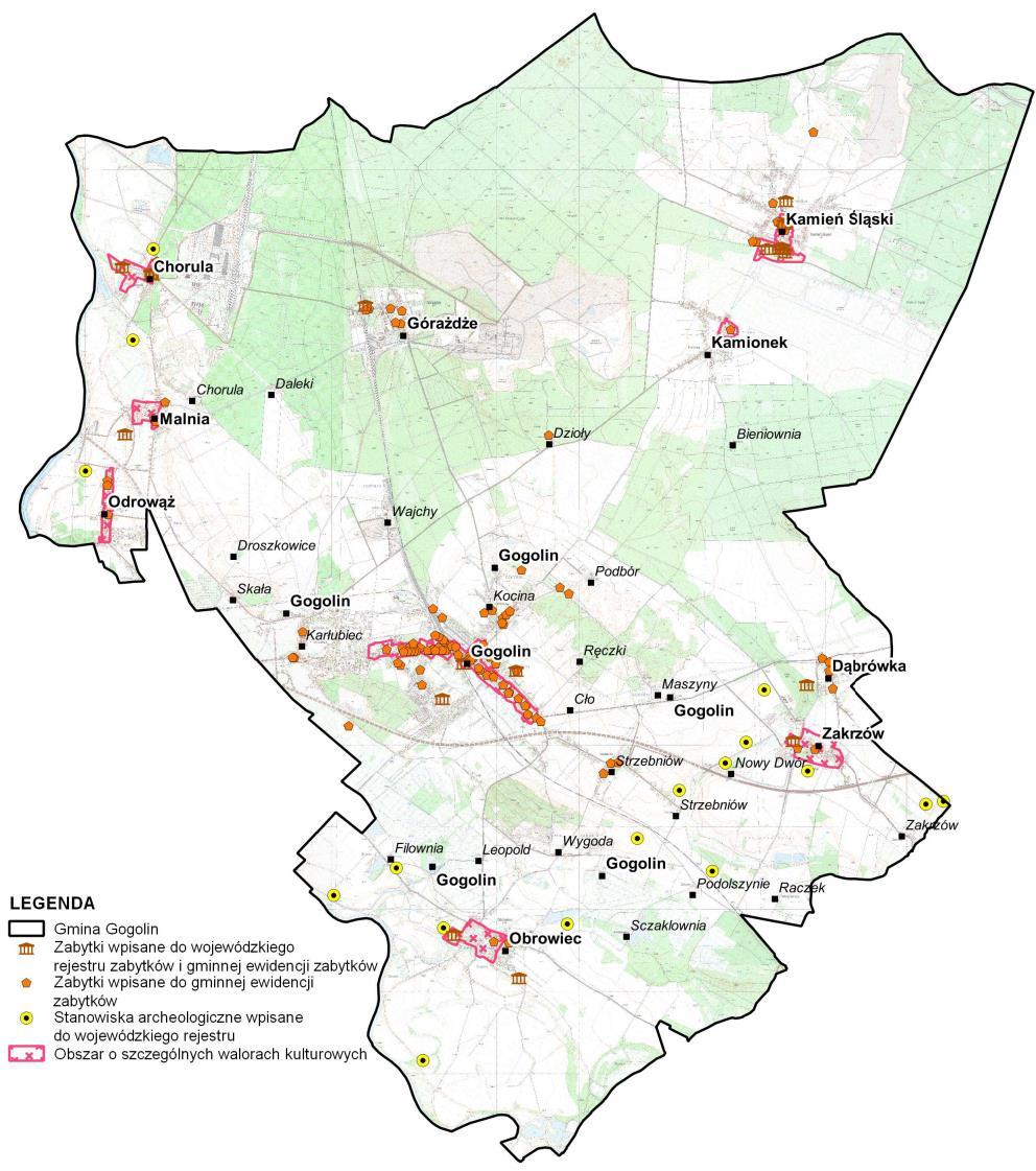 RYS. NR 3 Zabytki, stanowiska archeologiczne i obszary o szczególnych walorach