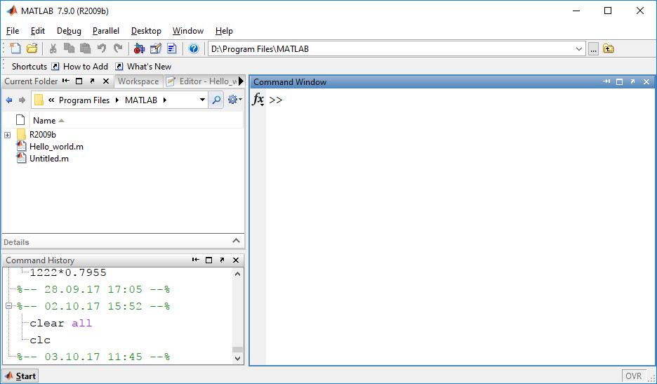 Interface graficzny Matlab wykorzystuje standardowe menu W celu