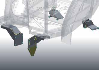 Dzięki nowym elementom zawieszenia kabiny - hydrauliczne Silent Blocki - ilość wibracji i hałasu jakie mogą docierać do wnętrza kabiny zredukowano o dodatkowe 40%.