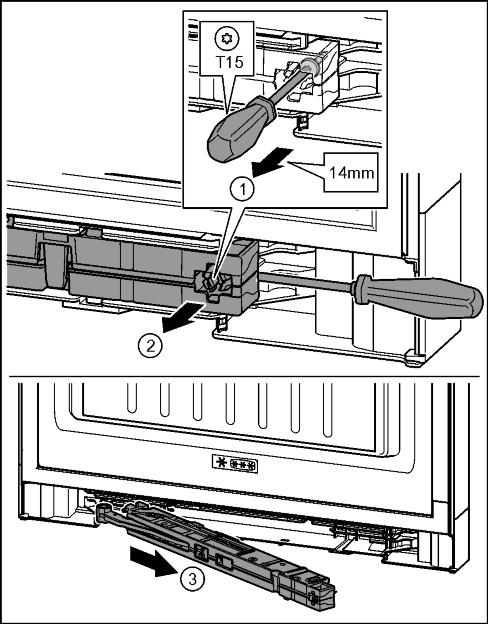 Uruchomienie u Ostrożnie wyjąć szary kabel z prowadnicy w drzwiach. Fig. 21 (1) u Nakładkę wcisnąć w górę. Fig. 21 (2) u Ostrożnie wyjąć wtyczkę.
