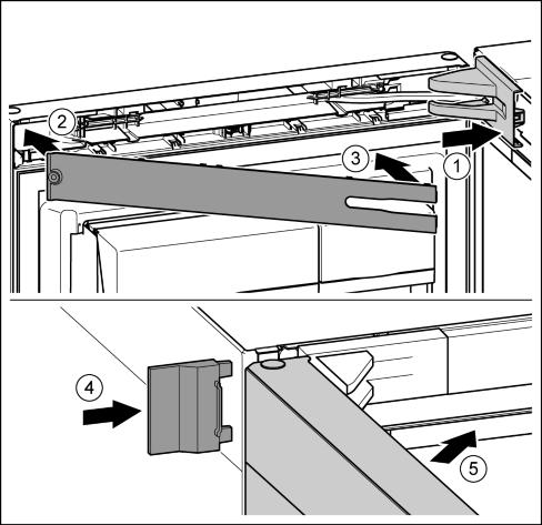 u Śrubę przykręcić przy pomocy śrubokręta T15. Fig. 39 (2) Fig. 41 u Założyć osłonę płytki zawiasu i zazębić, ew. ostrożnie odsunąć. Fig. 41 (1) u Założyć zaślepkę.