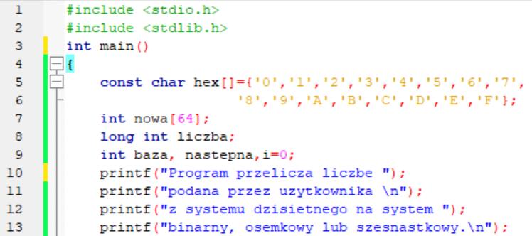 Przykład 4 o Napisać program konwertujący liczbę z systemu 10 na system binarny, ósemkowy lub